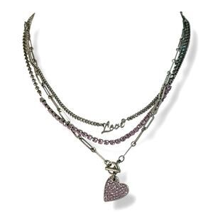 Simply Vera Vera Wang Dark Silver Light Purple Rhinestones Triple Layer Necklace